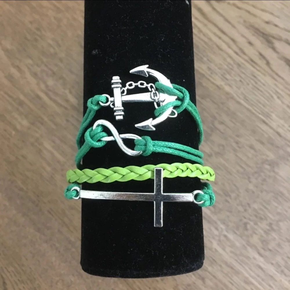 3/$15 ** Anchor Cross Infinity Green Bracelet NWOT